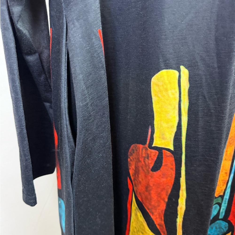 Black Abstract Print Long Sleeve Swing Dress Pockets Oversized‎ Size XL - Picture 3 of 9